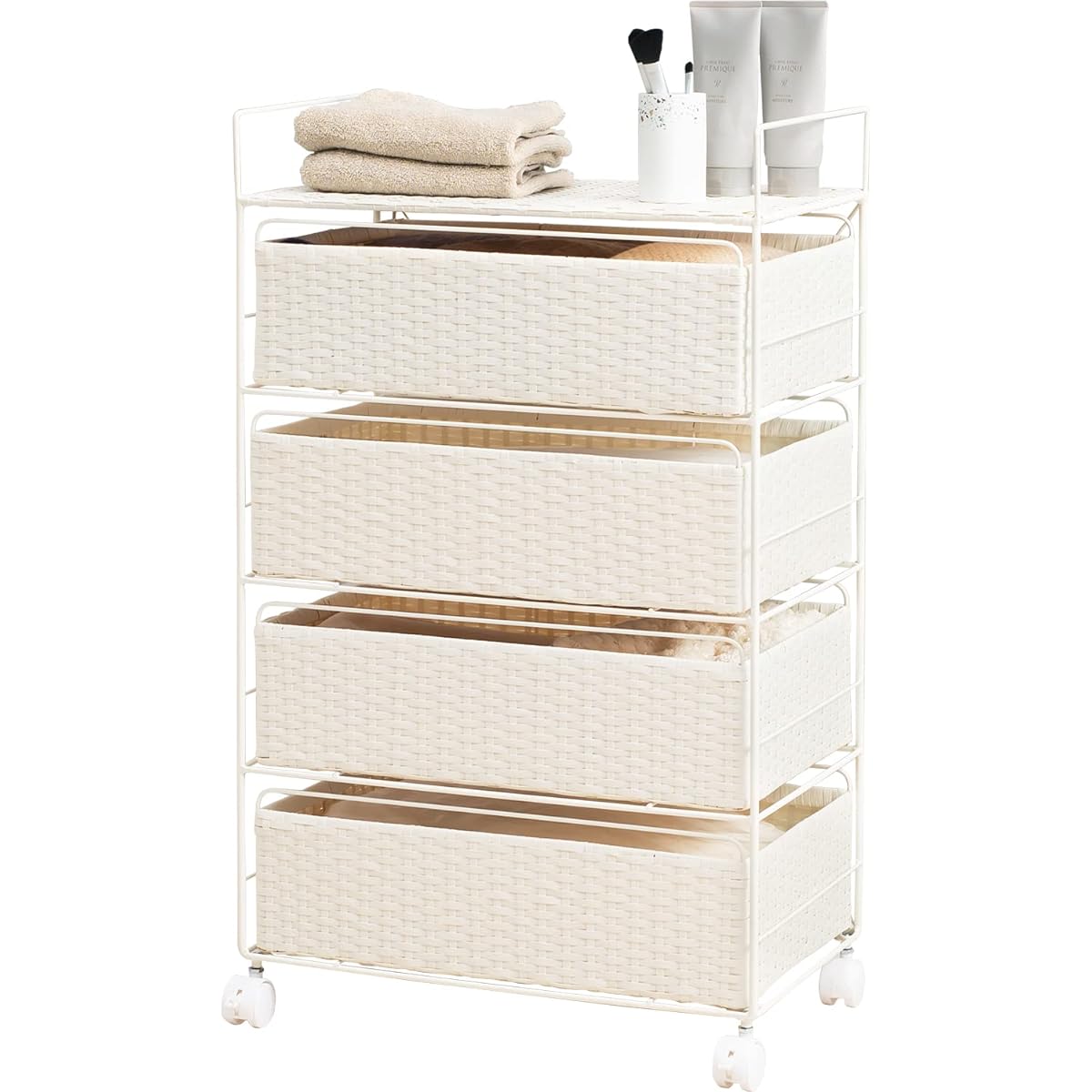Hagiwara Laundry Rack 4 Tiers Width 50 Wagon Shelf Box Type Breathable Large Capacity With Casters Simple Compact Depth 30 Height 85 White 1 Unit RAN-2436WH