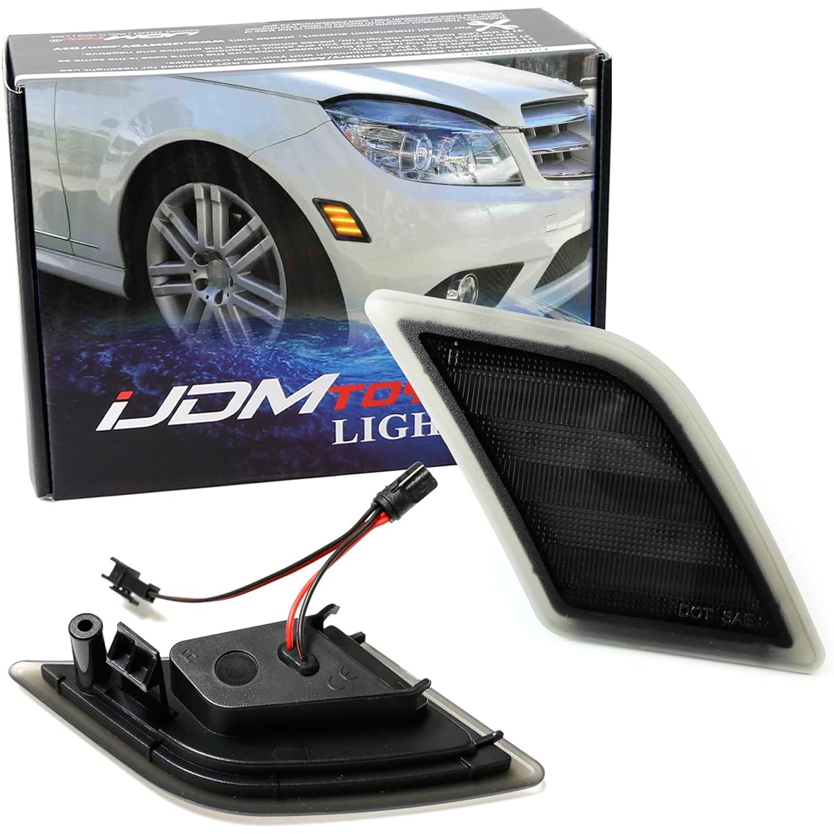 IJDMTOY 3-row Amber full LED Side Marker Mercedes 2008-2011 W204 C300 C350 & 2008-2013 C63 C63 AMG Smoke Lens OEM Amberside Marker Lamp Replacement