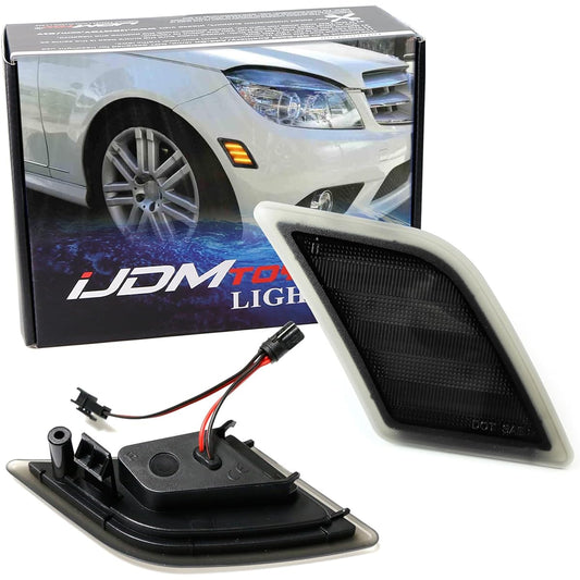 IJDMTOY 3-row Amber full LED Side Marker Mercedes 2008-2011 W204 C300 C350 & 2008-2013 C63 C63 AMG Smoke Lens OEM Amberside Marker Lamp Replacement