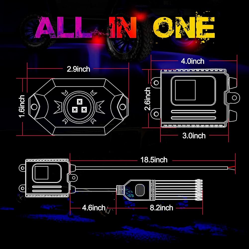 RGB Lock Light Kit Off -Road Tandola RGB LED Lock Light NAT Rail Leglit Under Growpick Under Growpick Up Forda Jeep Dodge GMC