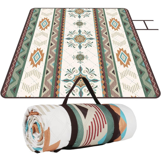 Feestars Leisure Sheet, Lightweight Picnic Mat, 200x200cm, 3 Layer, Picnic Sheet, Water Repellent, Moisture Proof, Large Size, Ultrasonic Pressing, For Adults, Children, 4-6 People, Camping Mat, Outdoor Gift, Foldable, Easy to Carry, Native Pattern, Ethn