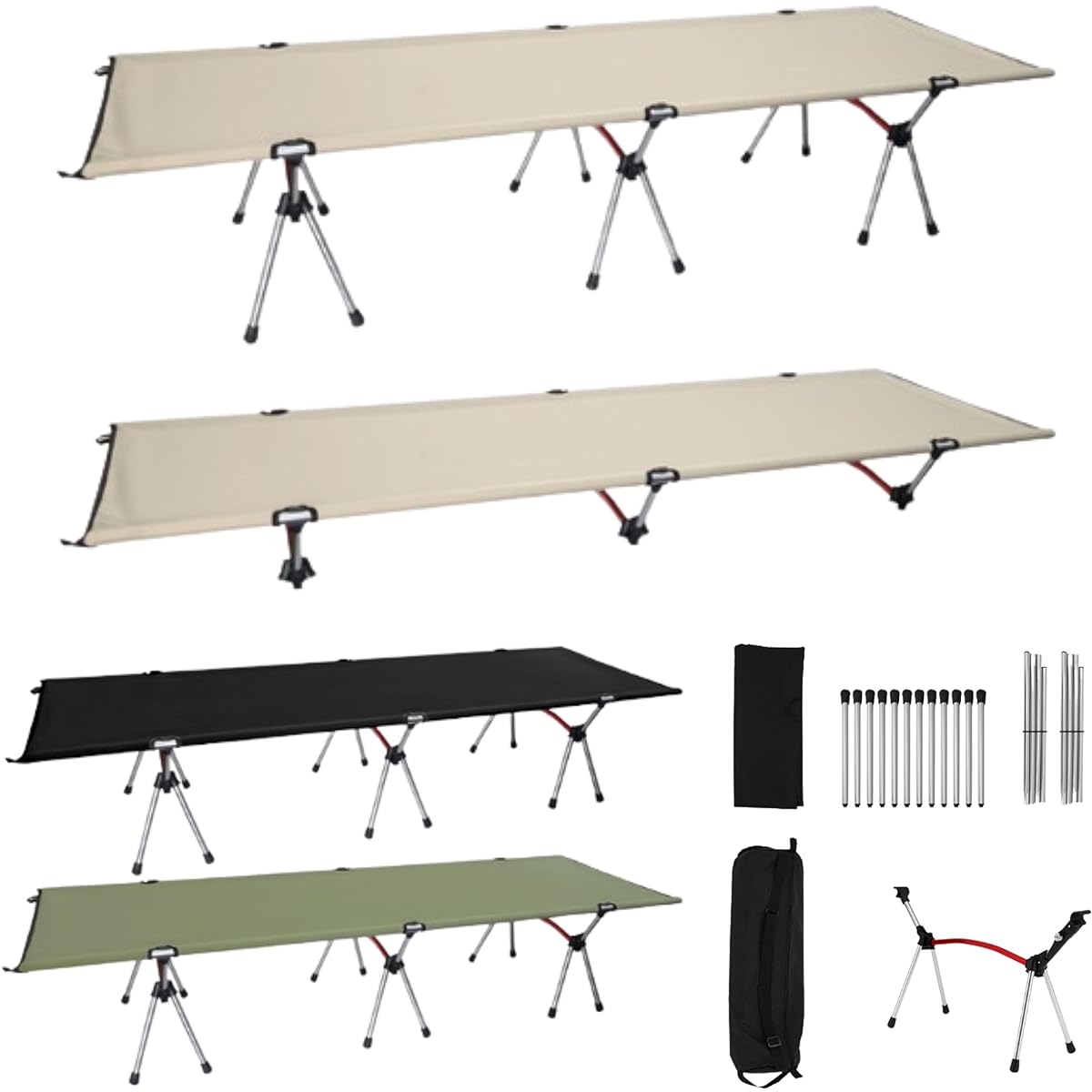 GP Retail Cot Camp Folding Bed 2WAY High/Low Switchable Simple Bed (Black)