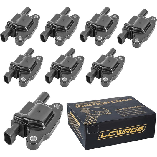 LCWRGS Square Eye Gnition Coil Pack 8 pieces set 5.3L 6.0L V8 Chevrolet GMC Cadillac Pontiac G8 Grand Prix Sylvalard Ican Trail Blazer Ava Lanche Taho Ukon Replacement # 12570616 UF413 D510C