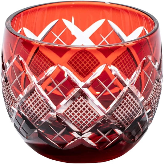 [Taimuro Kobo Official] Edo Kiriko Yarai Uoko crest sake cup (red) TB90232R in wooden box Made in Japan