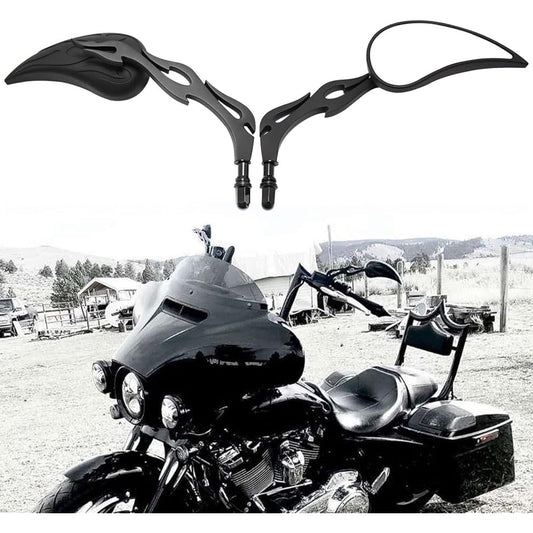 8mm Chrome Motorcycle Teardrop Rear View Side Mirror for Harley Sportster Cruiser Chopper (Black)
