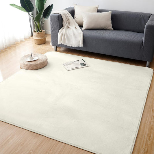 Keusnix Carpet Rug, Anti-Slip, Washable, 200 x 300 cm, Approximately 4.5 Tatami Mats, Rug, Dust Mite Resistant, Antibacterial, Odor Resistant, Comfortable to Use All Seasons, Floor Heating, Compatible with Hot Carpets, Fluffy Flannel Rug, Plain, Ivory