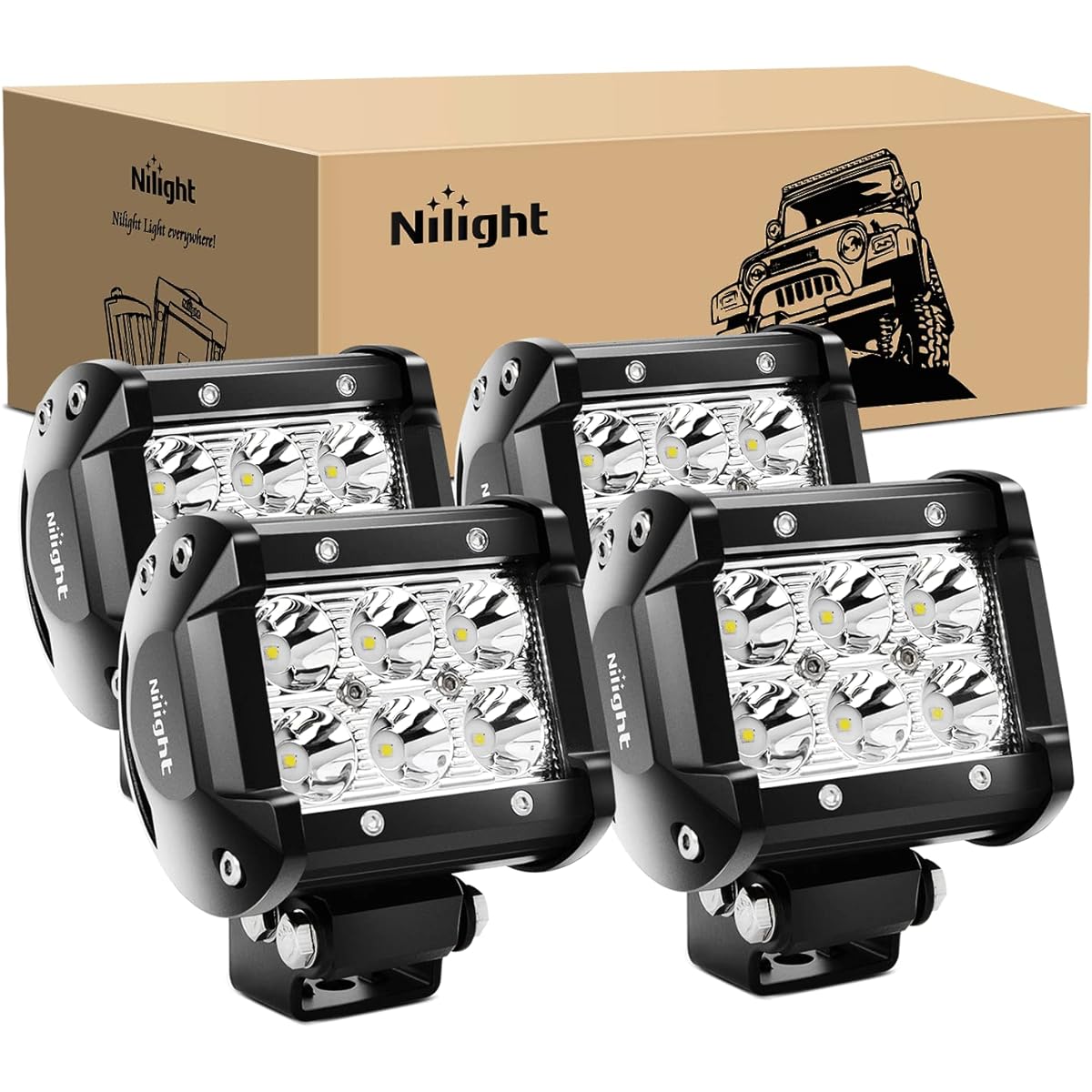 NILIGHT 2 pieces 18 W 1260LM Spot Driving Fog Light OFF ROAD LED Light Bar Mount Bracket for SUV Boat 4 "Jeep lamp, 2-year warranty 4PCS 18w SPOT LIGHT NI06A-18w