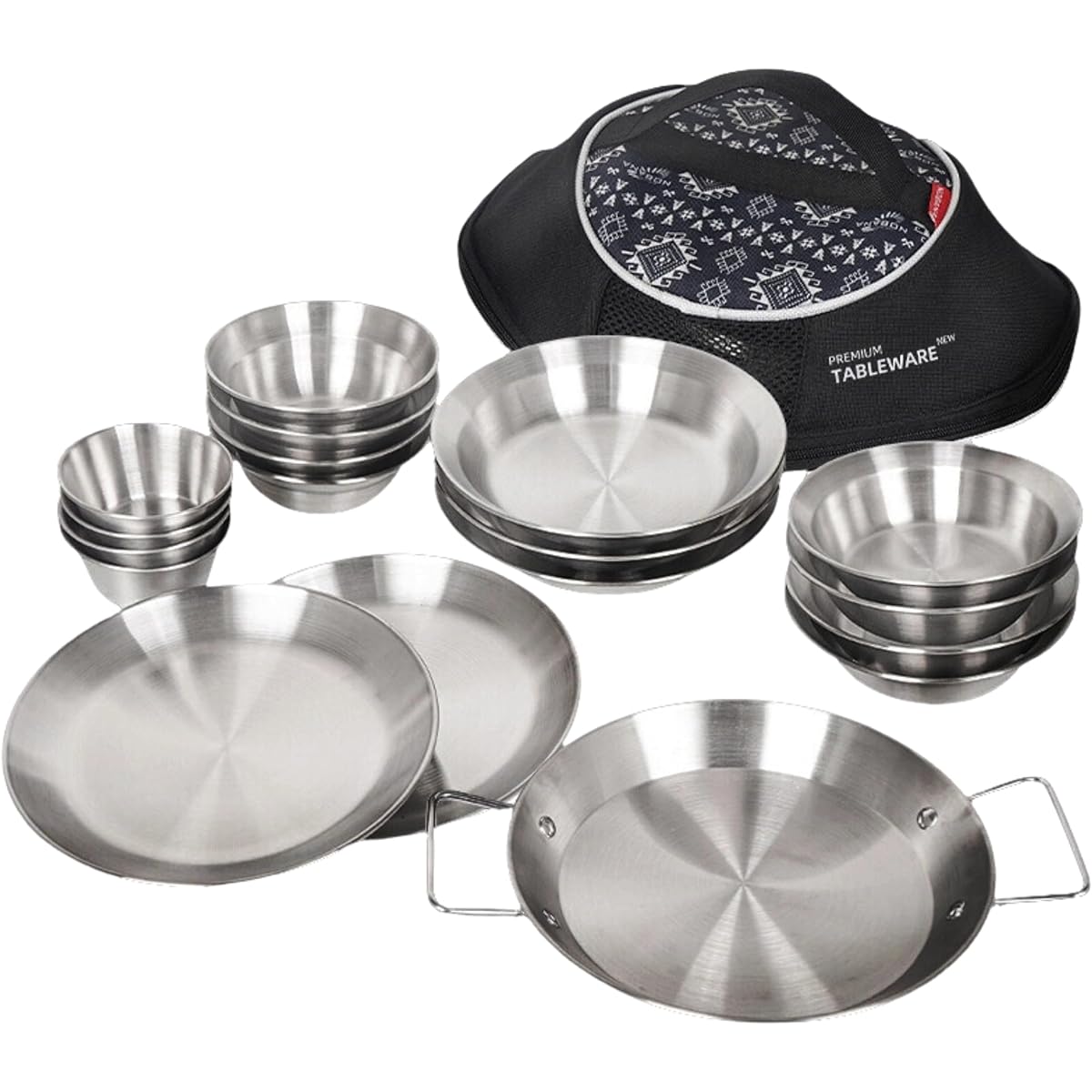 MONTOMAY Camping Equipment [Food Sanitation Act Notified] Camping Tableware Set Camping Equipment Stainless Steel Dish Outdoor Kocher Cooker Set Barbecue BBQ Family Set