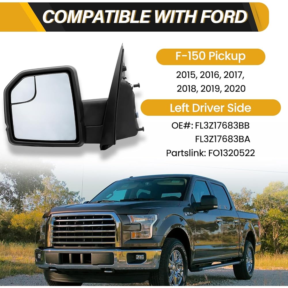 LIWEDFG Mirror Assembly Ford F150 2015 2016 2017 2017 2019 2019 2020 Power Glass Heating In Housing Light Light Corner Left Left Left Ride seat side