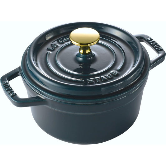 Staub "Pico Cocotte Round La Mer 16cm Brass Knob Specification" Small Two-handed Cast Enamel Pot IH Compatible [Authorized Japanese Product with Serial Number] La Cocotte Round Z1026-043