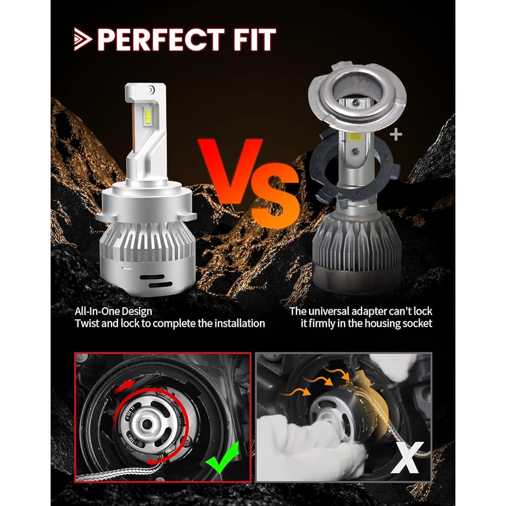 Lasfit Kia Sorento Forte Sedona Optima, HYUNDAI VELOSTER KONA FORTE, PRO-HK6 H7 LED bulb, all-in-one slug & play, 60W 6000lm, brighter (2 pieces)