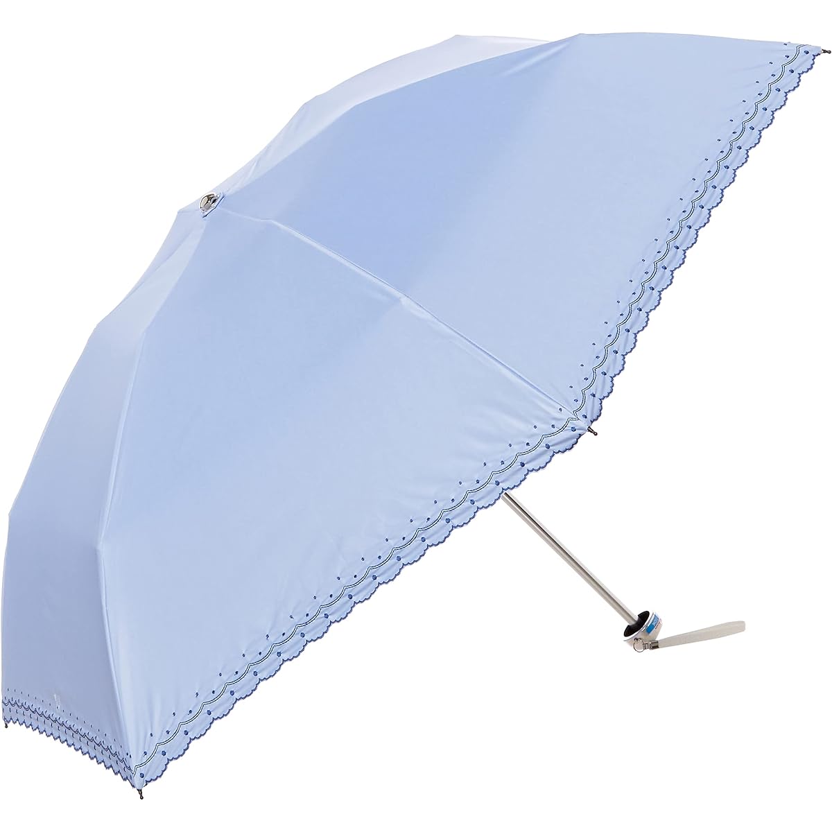 [Moonbat] Folding Umbrella um-feel (Anfeel) Dot Embroidery Parasol Parasol Folding Umbrella Women's 10952-02 [Heat Shielding, Class 1 Shading, For Both Sunny and Rainy Days, Lightweight] Saxophone Blue Saxophone Blue Rib Length: Approx. 50cm