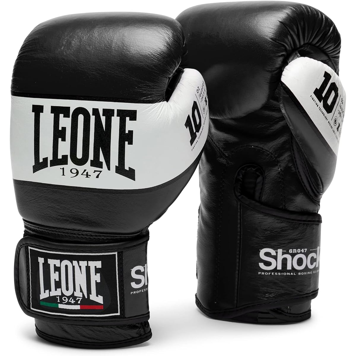 LEONE 1947 Boxing Kickboxing Gloves Unisex [ SHOCK ] Buffalo Leather PU Pad Velcro Clasp GN047 [Genuine Product]