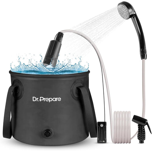 Dr.prepare Portable Shower Outdoor 2200mAh Battery with Small Shower Head USB Rechargeable Portable Camping Travel Pet Bath Watering Car Wash