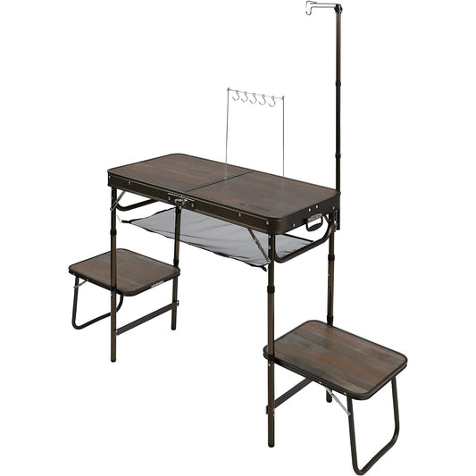 CAPTAIN STAG Outdoor Table Table [Hanging Side Table] [Width 65 x Depth 45cm / Hanger Rack Included / 4 Hooks Included / Height Adjustable in 2 Levels / Made of Aluminum] [Perfect Kitchen Table] [Tool Hanger Included / With lantern hanger / 3 height adju
