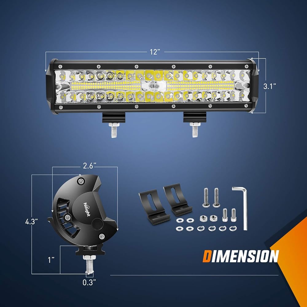 NILIGHT LED light bar 12 inch 300W 3 -row flood spot combo 30000LM Bar operation boat lighting LED off -road light track