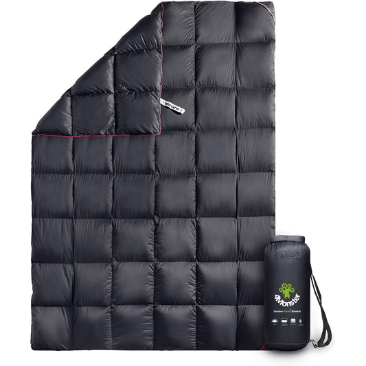 4Monster Down Blanket, Multi-Blanket, Cold Protection, Outdoor, Camping, Travel, Lightweight, Waterproof, Windproof, Compact, Throw Throw, Shoulder Thread, Comforter, Warm, Soft, Includes Storage Bag, Can Be Used in Spring, Autumn, Winter, Grid-Black-L