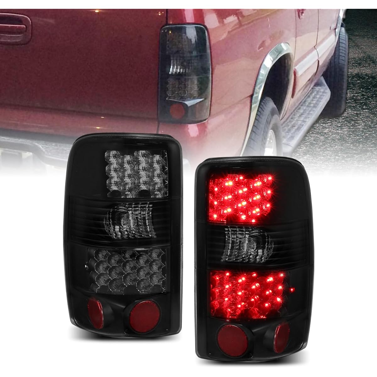 AMERILITE Black Smoke LED Replacement Brake Tail Light Set Chibora Haho/For Subban: GMC Yukon --Play seat and driver's seat side