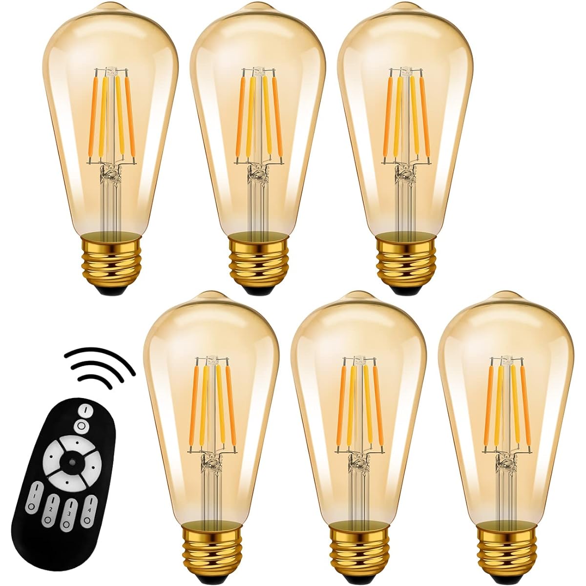LVWIT Filament Bulb, 60W Equivalent, E26 Base, LED Bulb, 600 LM, Dimmable, Toned, Remote Control, LED Lamp, Brown, 6W Power Consumption, Remote Control, Daylight, Daylight, Light White, Night Light,