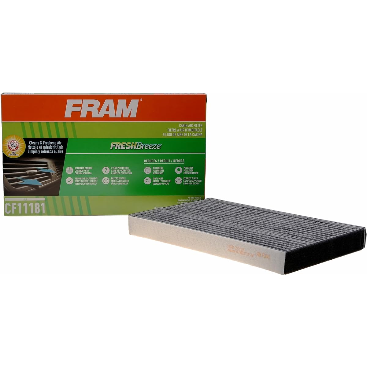 Fram Fresh Breeze Cabin Air Filter Arm & Hammer Baking Soda CF11181 GM Car