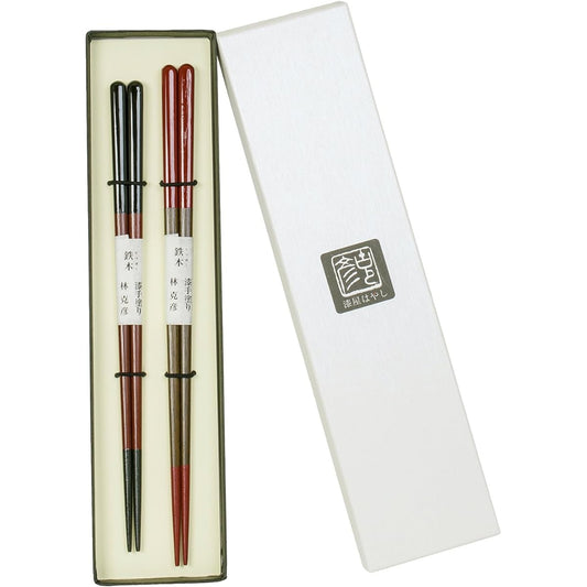 Urushiya Hayashi Chopsticks [Iron wood/Natural wood/Set of 2 (24cm/22.5cm)] Couple chopsticks, Kishu lacquerware, Traditional craft, Hand-painted finish, Chopsticks, Wedding gift, Family gift