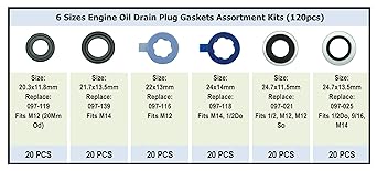 DSNADUO Oil Doren Plug Gasket Assorted Kit 120 pieces 6 Size M12 M14 For Ford 097-119 097-116 097-118 097-021 097-025