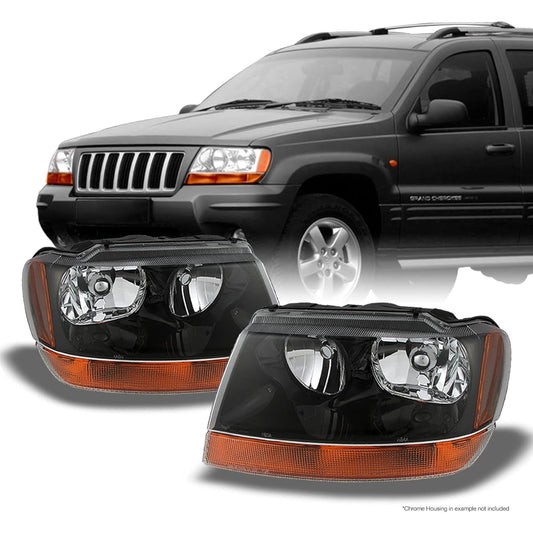 Jeep Grand Cherokey OE replacement Black headlight driver/passenger seat Amber head lamp pair
