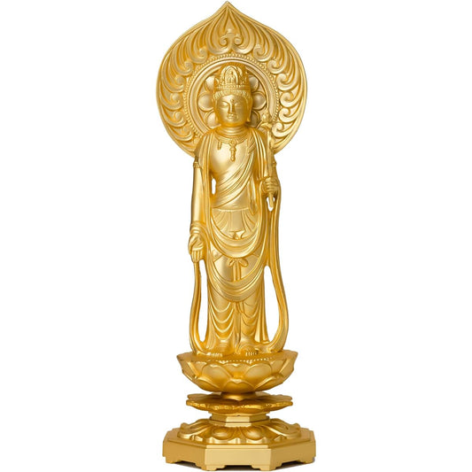 Buddha statue St. Kannon Bodhisattva 15cm (gold plated/24K gold) Buddhist sculptor: Hideun Makita Original model _ "Tendai sect, Shingon sect, Rinzai sect" Takaoka copperware (Shokannonbosatsu/M)