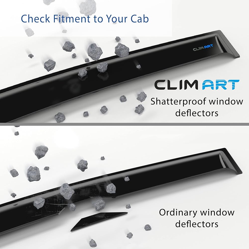 CLIM ART Inchannel Inchannel Very Durable Rain Guard Dodge Lamb 1500 2019-2023 Original Window Di -FLECA Vent Dimp Deflet Vent Window Viser Dark Square Track Accessories 4-619006LP