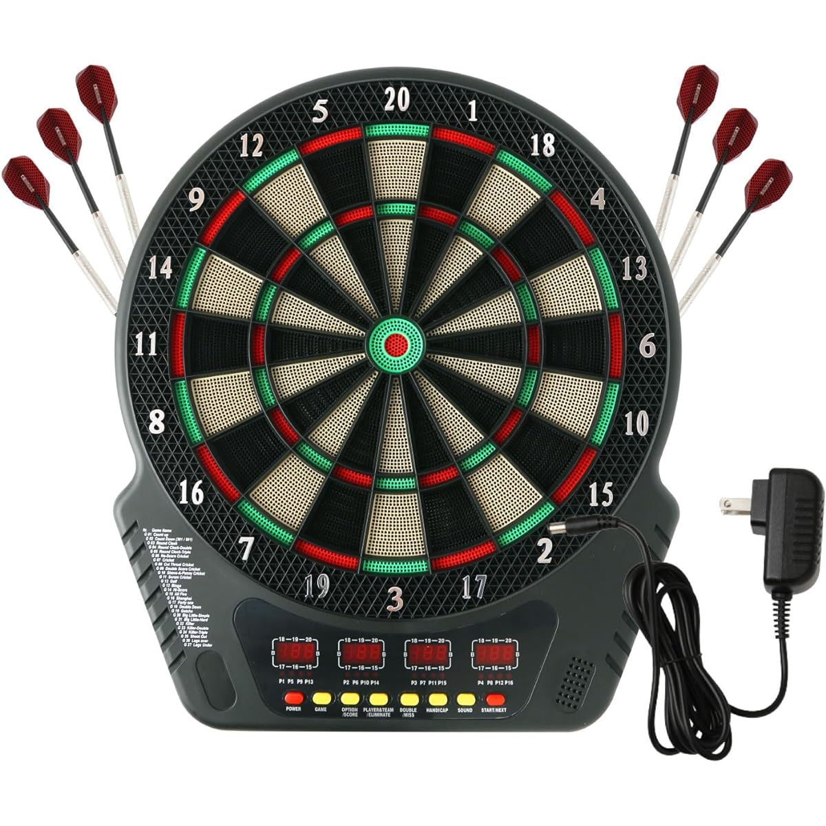 moleon Dart Board Set [Battery Usable/PSE Certified with Adapter] Soft Darts (Flight/Shaft/Tip/Barrel Included) Electronic Darts [Wall Mounted/Automatic Calculation/With LCD]