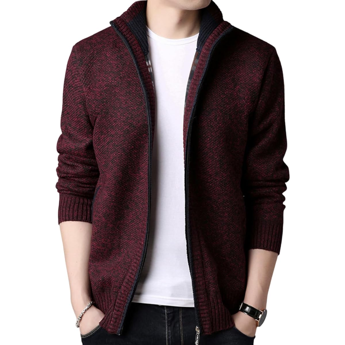 [Airby] Brushed lining stand neck full zip blouson outerwear casual cold protection autumn winter men's