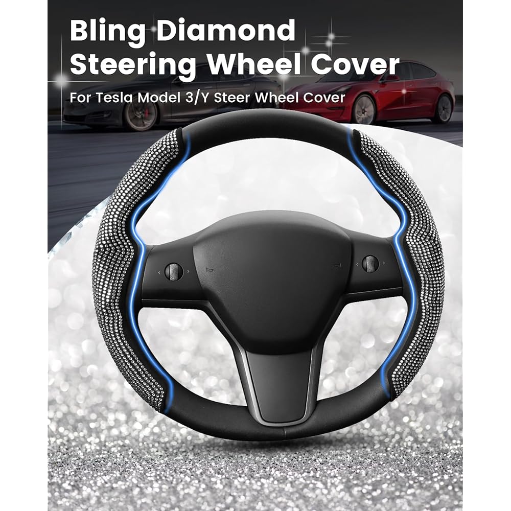 SUNSDREW Diamond Bowling Handle Cover TESLA MODEL Y 2020-2023/MODEL 3 2017-2023 White Diamond Rhinestone Sparking Nonon Slip Tesla Model 3/Y Accessories
