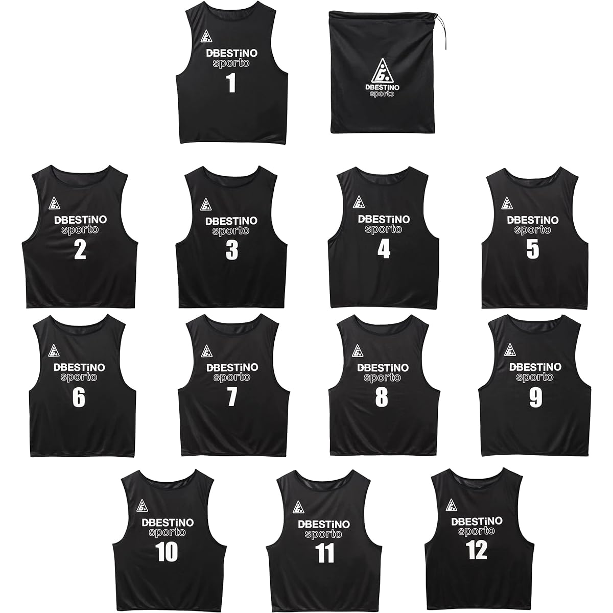 [d-bestino] Bestino Multisport Junior's Free Size Bibs Set of 12 (Numbers 1 to 12) with Storage Bag DBE0004