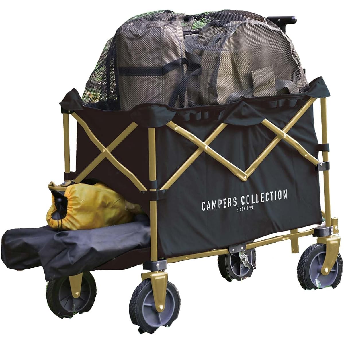 [Campers Collection Yamazen] Dodeka Wagon Deep Carry Wagon Cart Load Capacity 80kg Upper Mesh Drawstring Rear Opening Zipper Function Black EMMC-80(BK)