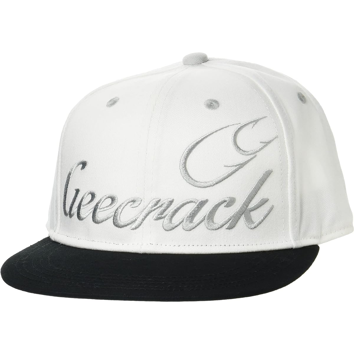 GEECRACK Hook Logo Snapback Cap White Black.