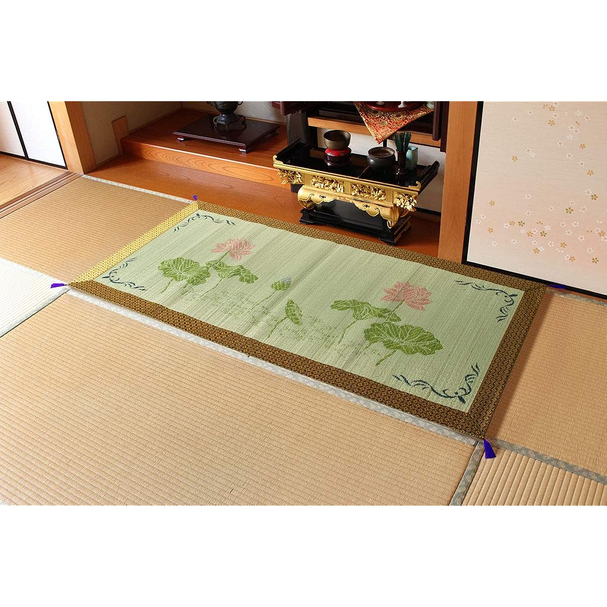 Ikehiko Igusa Gozen Buddha Mat Domestic Bag Weave Lotus Flower Approx. 88 x 180cm #3109769
