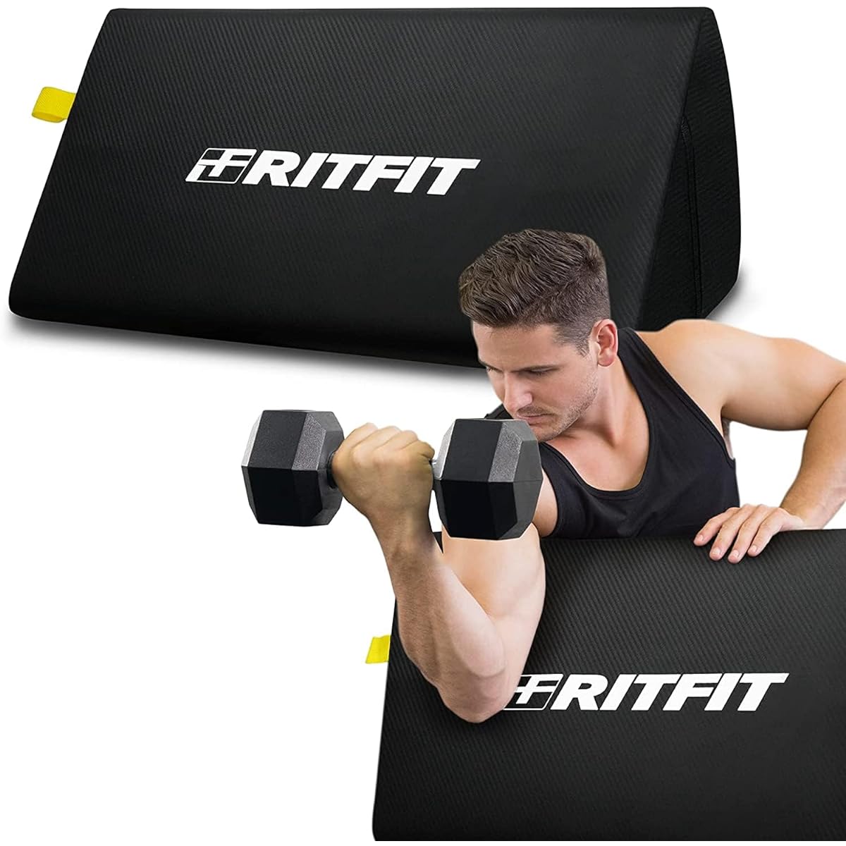 RITFIT Preacher Curl Pad Portable Preacher Pad Biceps Training Barbell Support Arm Curl Stand Convenient Storage Durable High Density EPP PVC Leather 65*26.5cm Triceps Training Aid