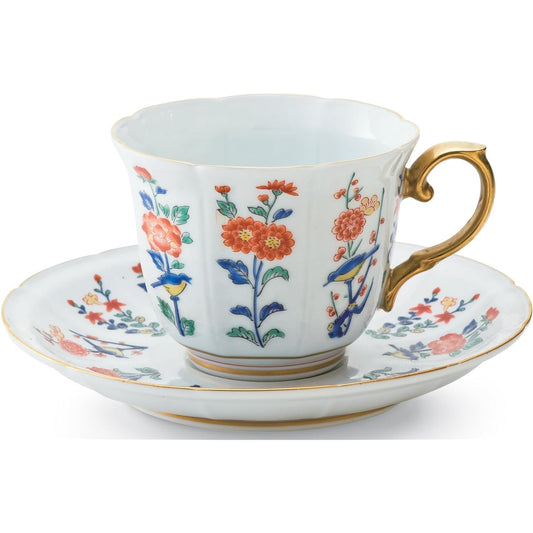 Arita ware Shobido main store Meissen color picture flower pattern coffee bowl and plate S-3260