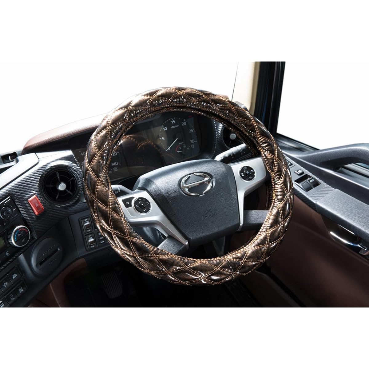 Extra Thick Steering Wheel Cover Guling Star (Orion) Enamel Leather Brown 2HS (17.7 - 18.1 inches (45 - 46 cm)