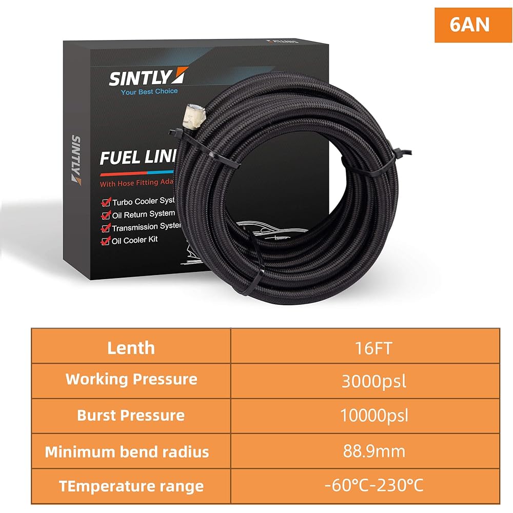 SINTLY 6an 16 feet PTFE Fuel Line Horse Kit AN6 E85 Nylon Edition Fuel Line PTFE Fuel Hose Constance Kit 10 pieces with 10 pieces