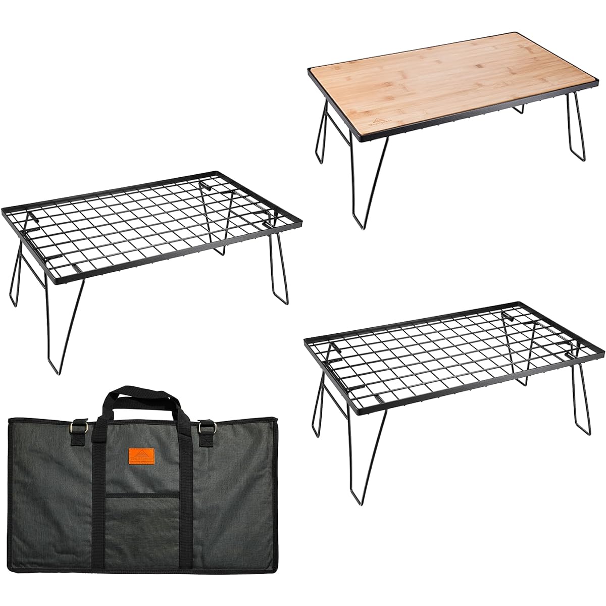 CAMPING MOON Field Ground Rack Rack Folding Rack Made of Black Plated Steel with Storage Bag Main Unit T-230 3 Pieces/Bamboo Top Plate Full Set T-230-3TP