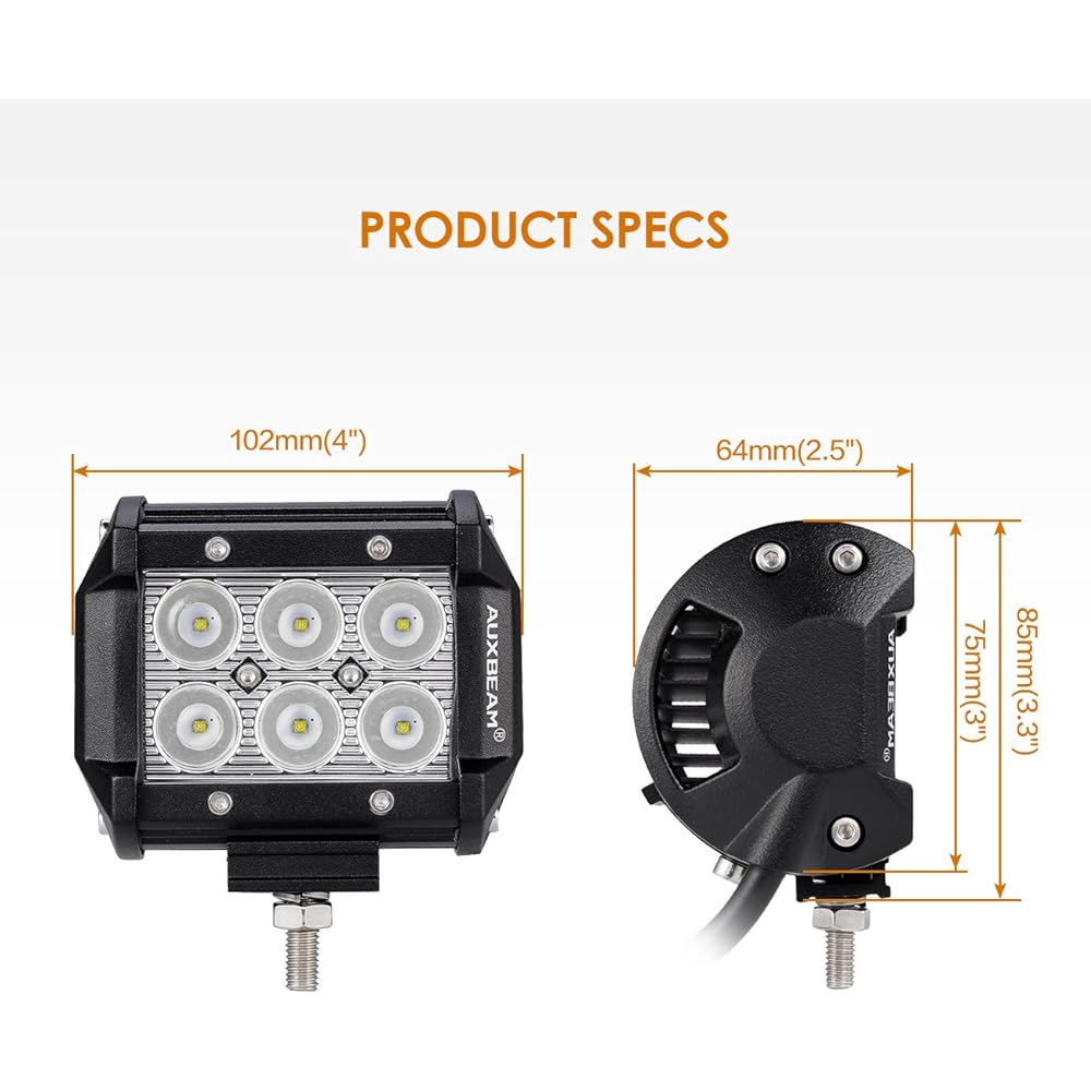 AUXBEAM 4 -point 4 inch LED light bar 18W LED pod spot beam 3W LED chip driving light waterproof LED bar