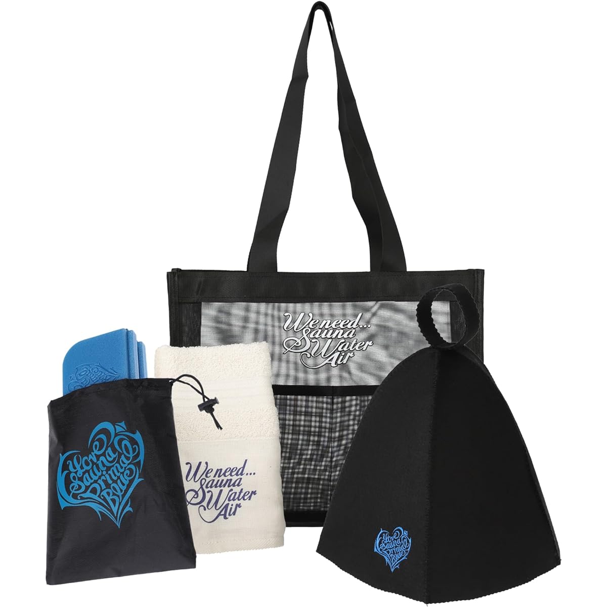 Sauna Set, Sauna Hat, Sauna Cap, Beginner's Set, Men's, Women's, Beginner Set, Sauna, Sauna, Saukatsu, Mesh Tote Bag, Sauna Mat, Made in Japan, Sauna Set, Hey!Say!JUMP, Daiki Arioka, Rurubusa Katsu (Felt Black)