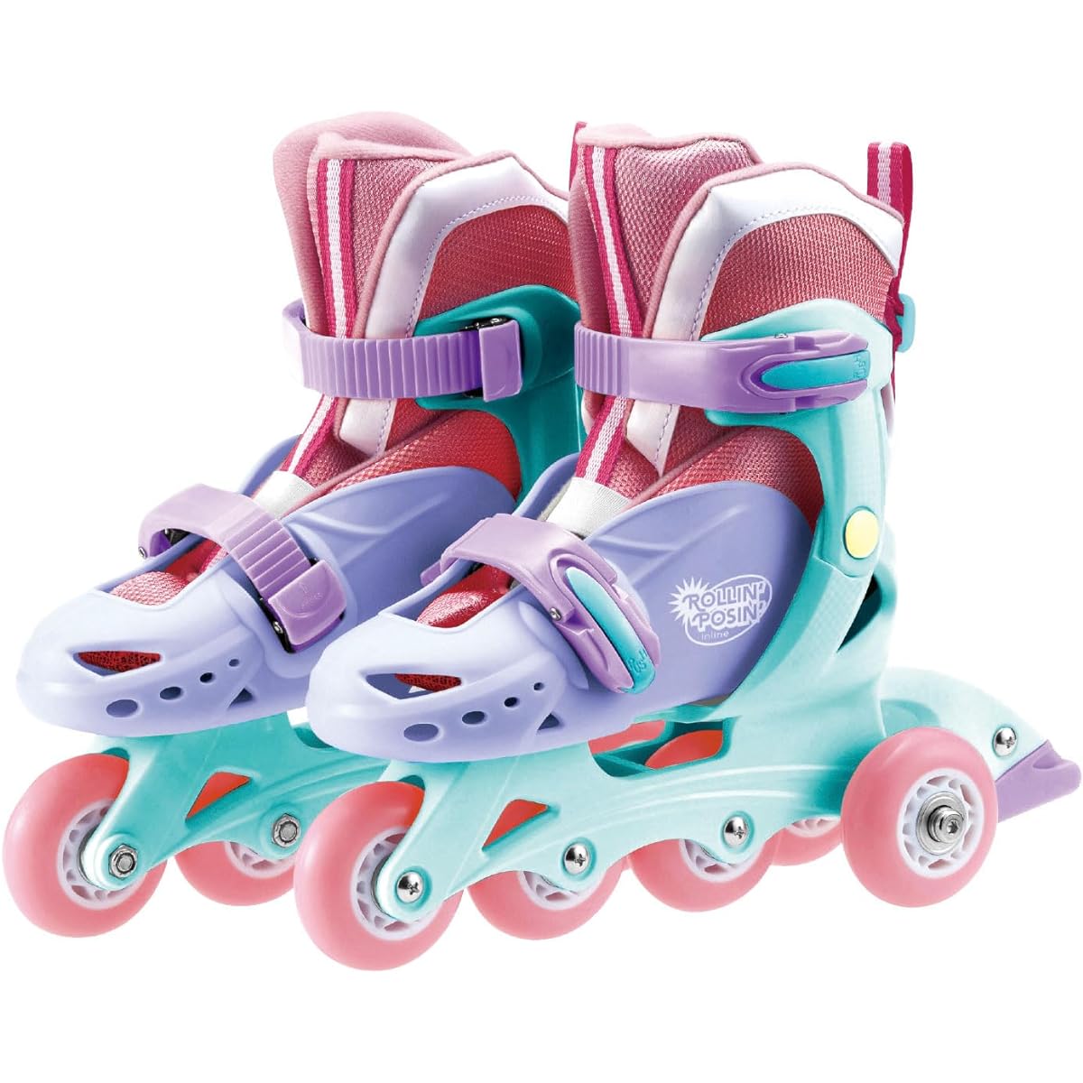 Rollin' Posin' Inline Cheerful Pink (Inline Skates, Helmet with Protector, Training Wheels, Size Adjustable, For Beginners, All in One for Beginners)