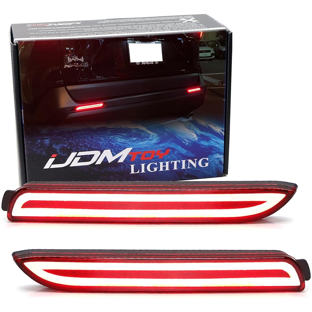 iJDMTOY (2) Lexus Tail Light Style Red 3D Optic Style LED Bumper Reflector Light Replacement for Lexus & Toyota Stock Bumper Reflective Lens
