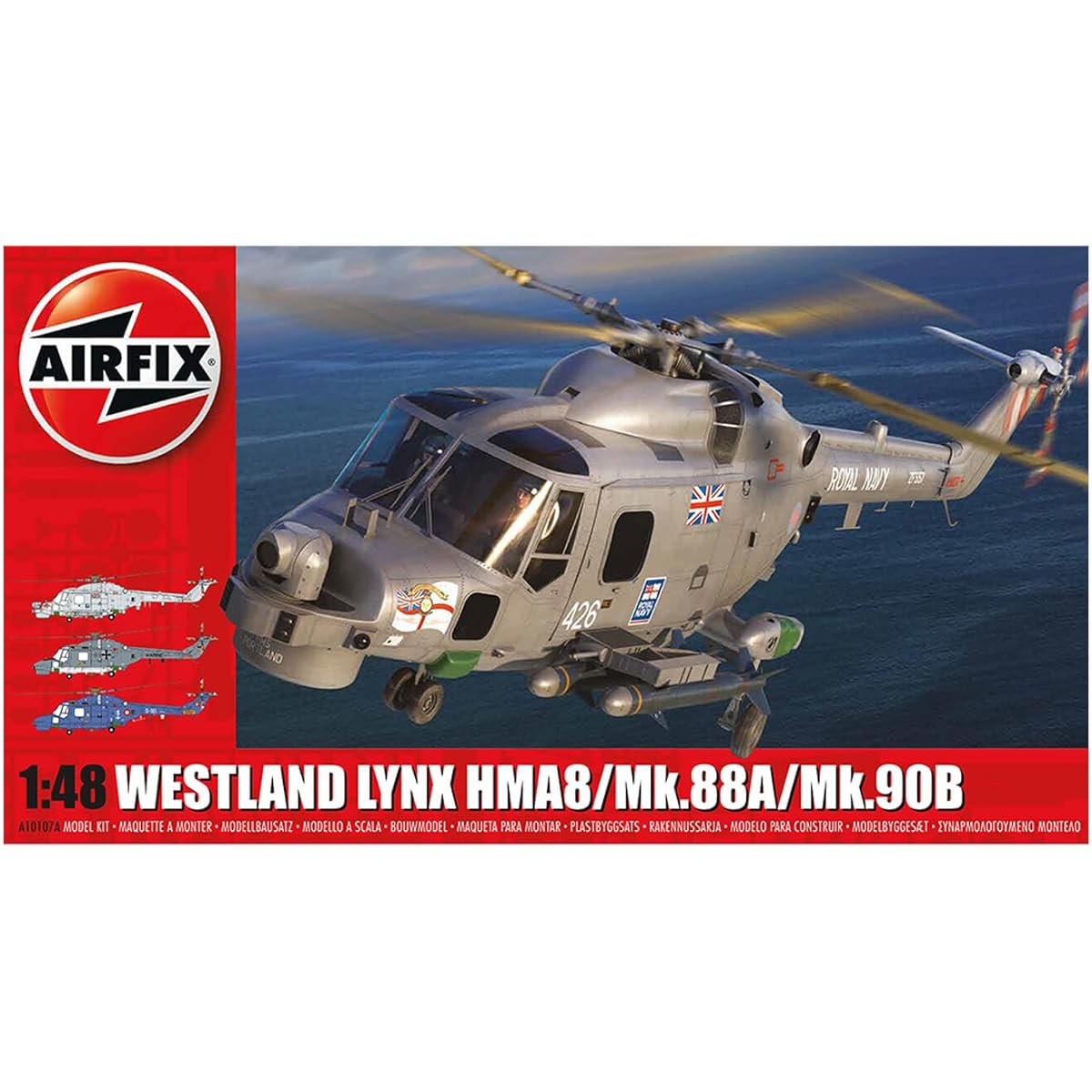 Airfix 1/48 Royal Navy Westland Lynx HMA8/Mk.88A/Mk.90B Plastic Model X-10107A