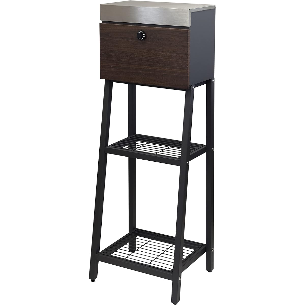 MOJYU Stand Post Lexi Dark Gray/Brown Wood Grain SDM-049 Post Mail Box Stylish Mailbox Delivery Box Scandinavian Style with Lock Freestanding Stand High Type Entrance Home Use