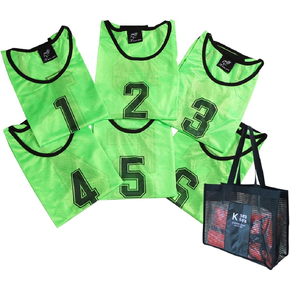 [K sera sera] Bibs 12 Pieces Set of 6 Bibs Numbers [Storage Bag Included] Available in 5 Colors Game Vest Soccer Basketball Futsal
