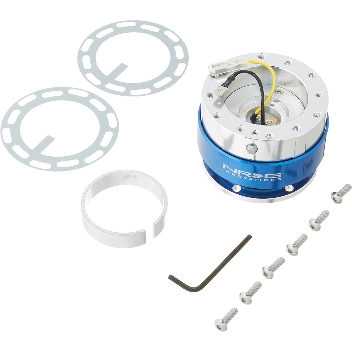 NRG Innovations NRG-SRK-100BL Race Steering Wheel Quick Release Adapter Blue Body Silver Ring 6 Holes