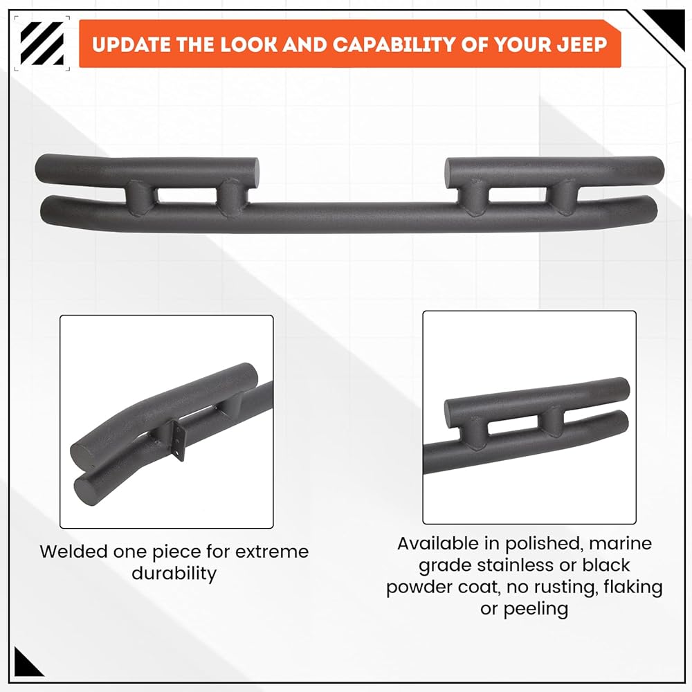 ECOTRIC Tuber Rare Bumper Rear Double Tube Bumper 1997-2006 Jeep WRANGLER TJ Compatible Steel Text Cha Black